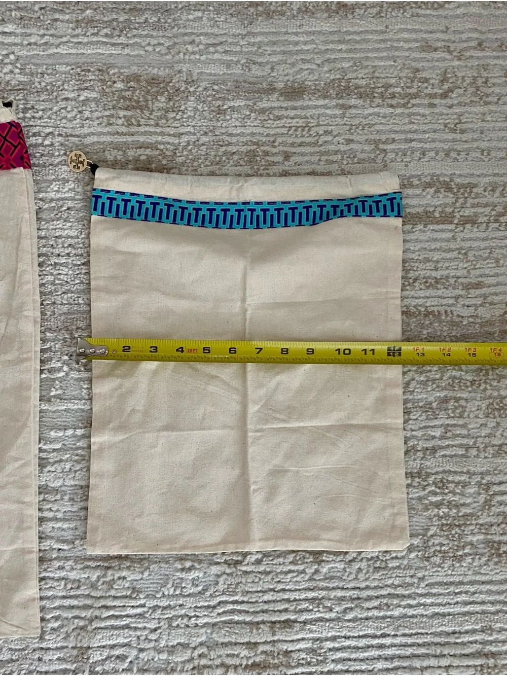 Tory Burch Canvas Dust Bag  Set with Pink and Blue Trim